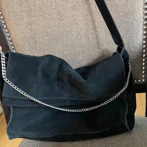 Zara Trafaluc black suede top flop bag with chain